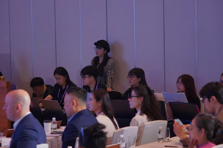 Christy working with the coordination team at a Wayfair conference