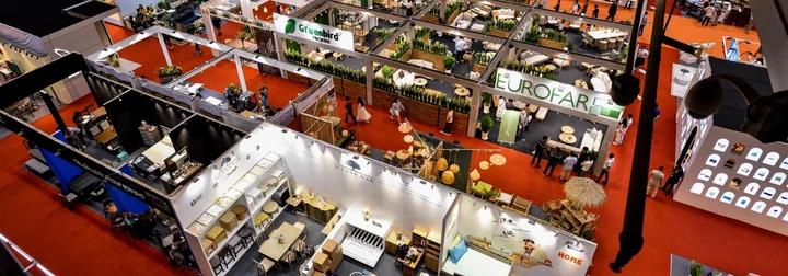 Overhead view of VIFA EXPO exhibition booths and aisles