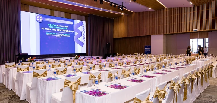 Wayfair conference room prepared with tables and chairs