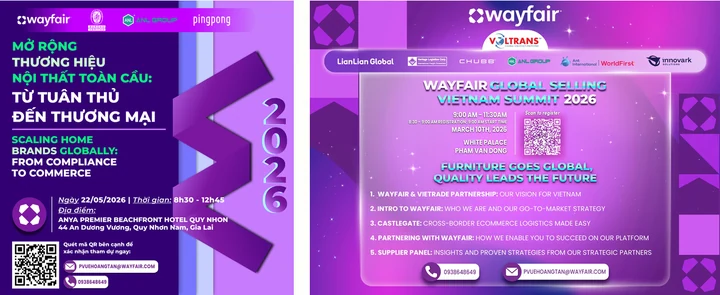 Two purple Wayfair Vietnam campaign creatives
